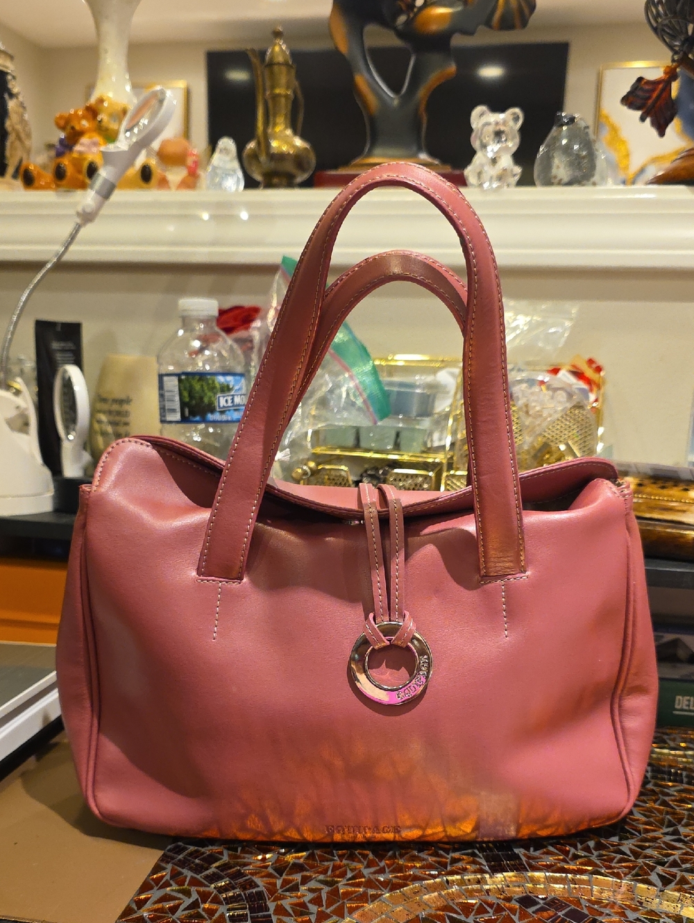 Rose Pink Leather Top-Handle Shoulder Bag